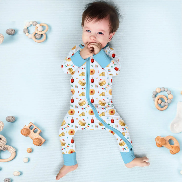 Hanukkah Donuts Convertible Zippy , Hanukkah Donuts Convertible Zippy - 0-3M / Blue