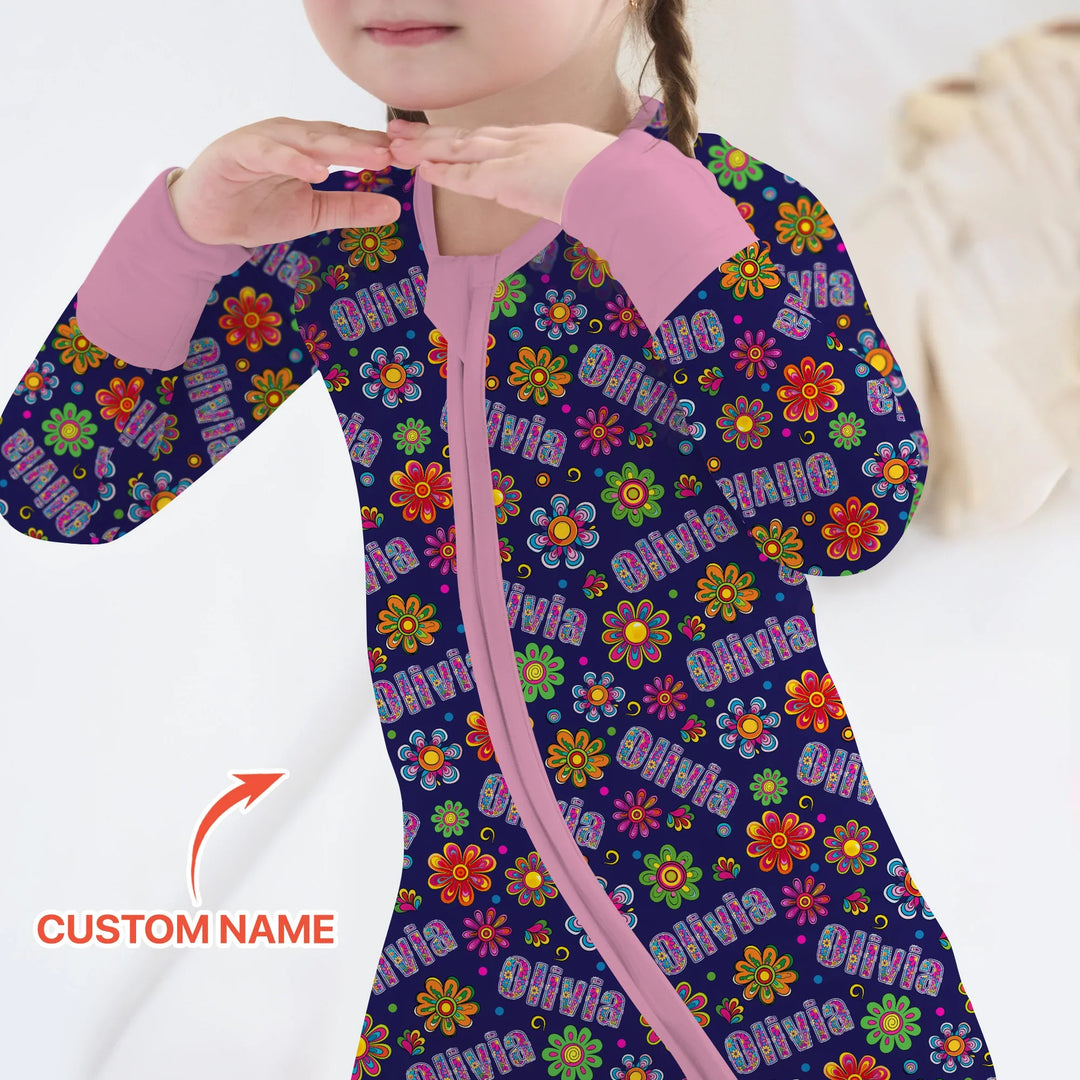 Custom Name Rainbow Hippie Flowers Bamboo Convertible Zippy