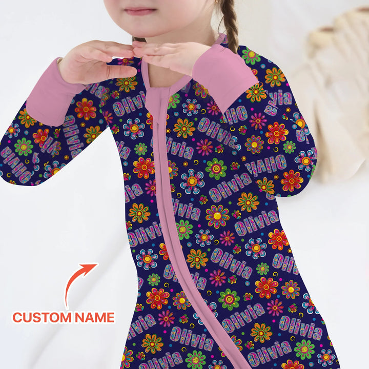 Custom Name Rainbow Hippie Flowers Bamboo Convertible Zippy