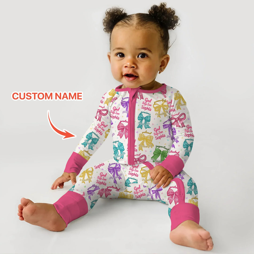 God Says I Am Bow Blessings Custom Name Bamboo Convertible Zippy