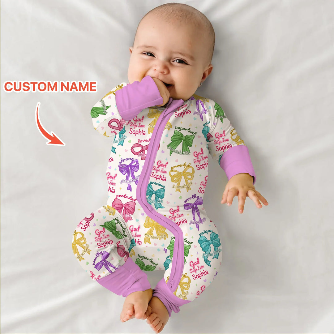 God Says I Am Bow Blessings Custom Name Bamboo Convertible Zippy