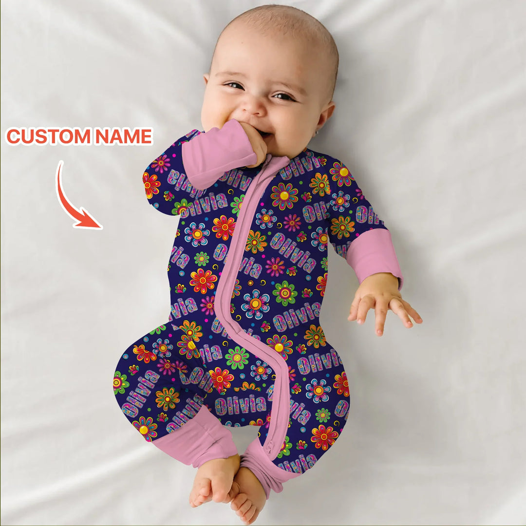 Custom Name Rainbow Hippie Flowers Bamboo Convertible Zippy
