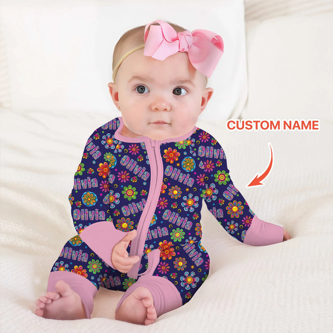 Custom Name Rainbow Hippie Flowers Bamboo Convertible Zippy