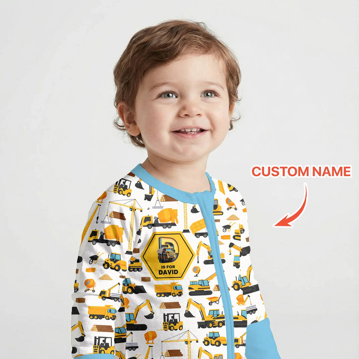 Custom Name Construction Initials Bamboo Convertible Zippy