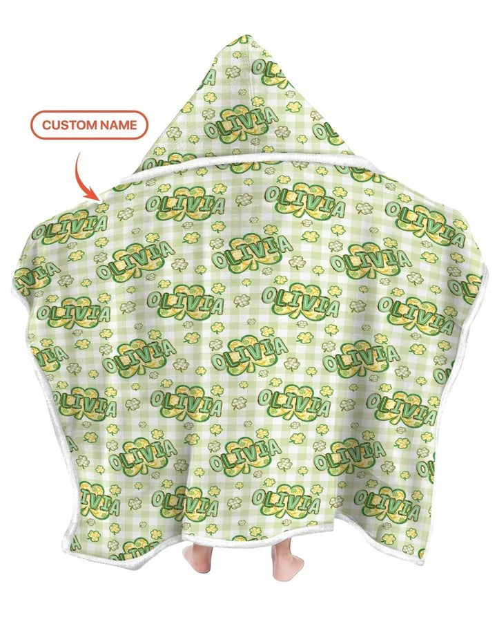 Lucky Shamrock Custom Name Bamboo Wearable Hooded Blanket