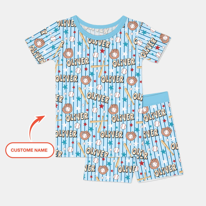Custom name Little Baller Bamboo Two Piece Short Sleeve Shorts Pajama Set
