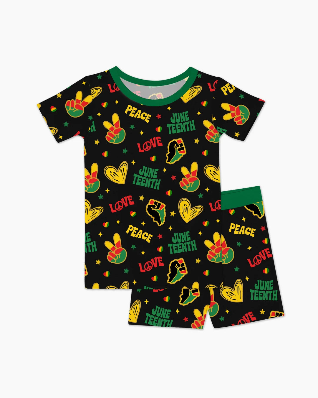 Peace Love Juneteenth Bamboo Two Piece Short Sleeve Shorts Pajama Set