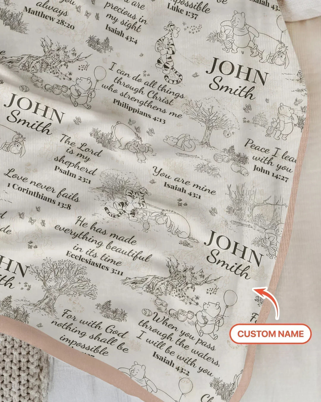 Classic Bear Bible Verse Custom Name Bamboo Blanket