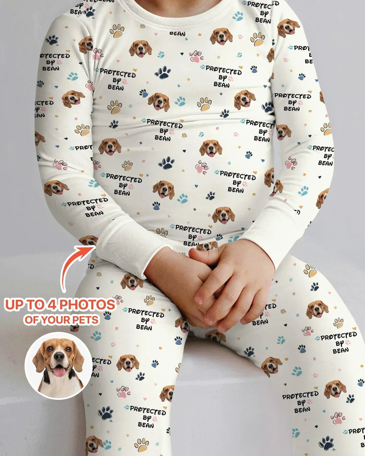 Custom Dogs Photo "Protected By" Bamboo Two Piece Long Sleeve Pajama Set