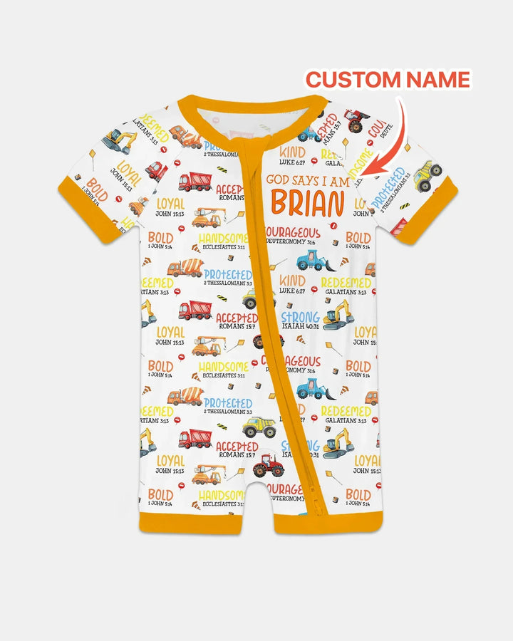 Personalized God Says I Am Little Builder Bamboo Shorty Zippy