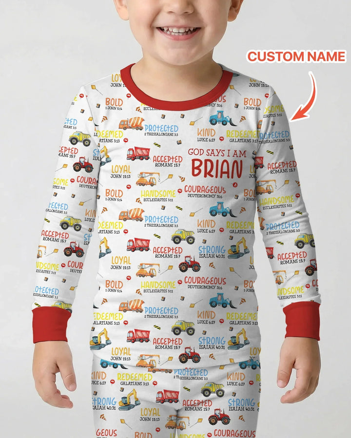 Personalized God Says I Am Little Builder Bamboo Two Piece Long Sleeve Pajama Set