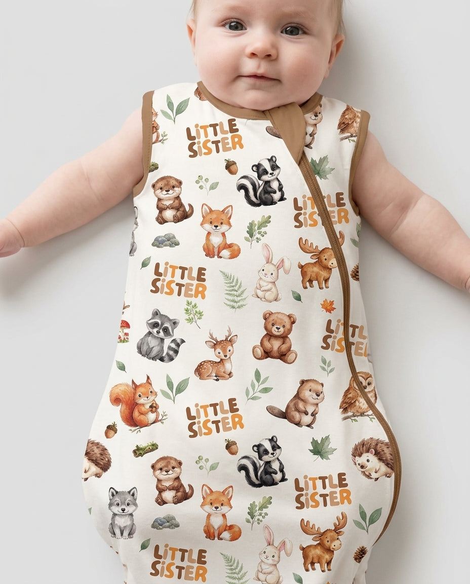 Custom Quote Woodland Animal Matching Sibling Bamboo Sleep Bag