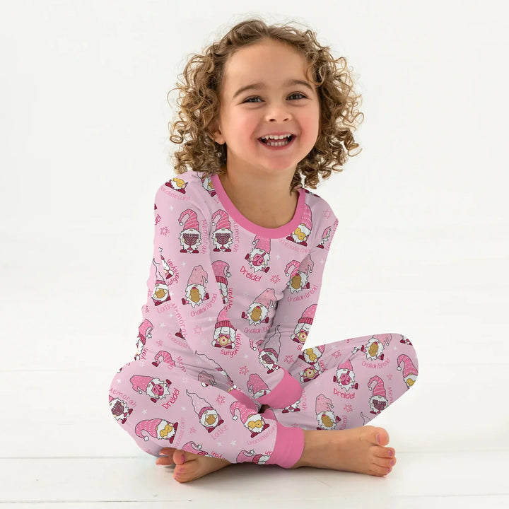 Happy Hanukkah Matching Family Two Piece Long Sleeve Pajama Set , Happy Hanukkah Matching Family Two Piece Long Sleeve Pajama Set - 12-18M / Girl