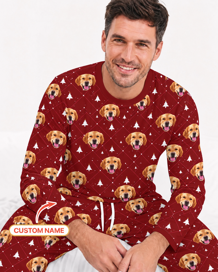 Custom Photo With Christmas Pattern Pajamas Bamboo Men's Pajama Set