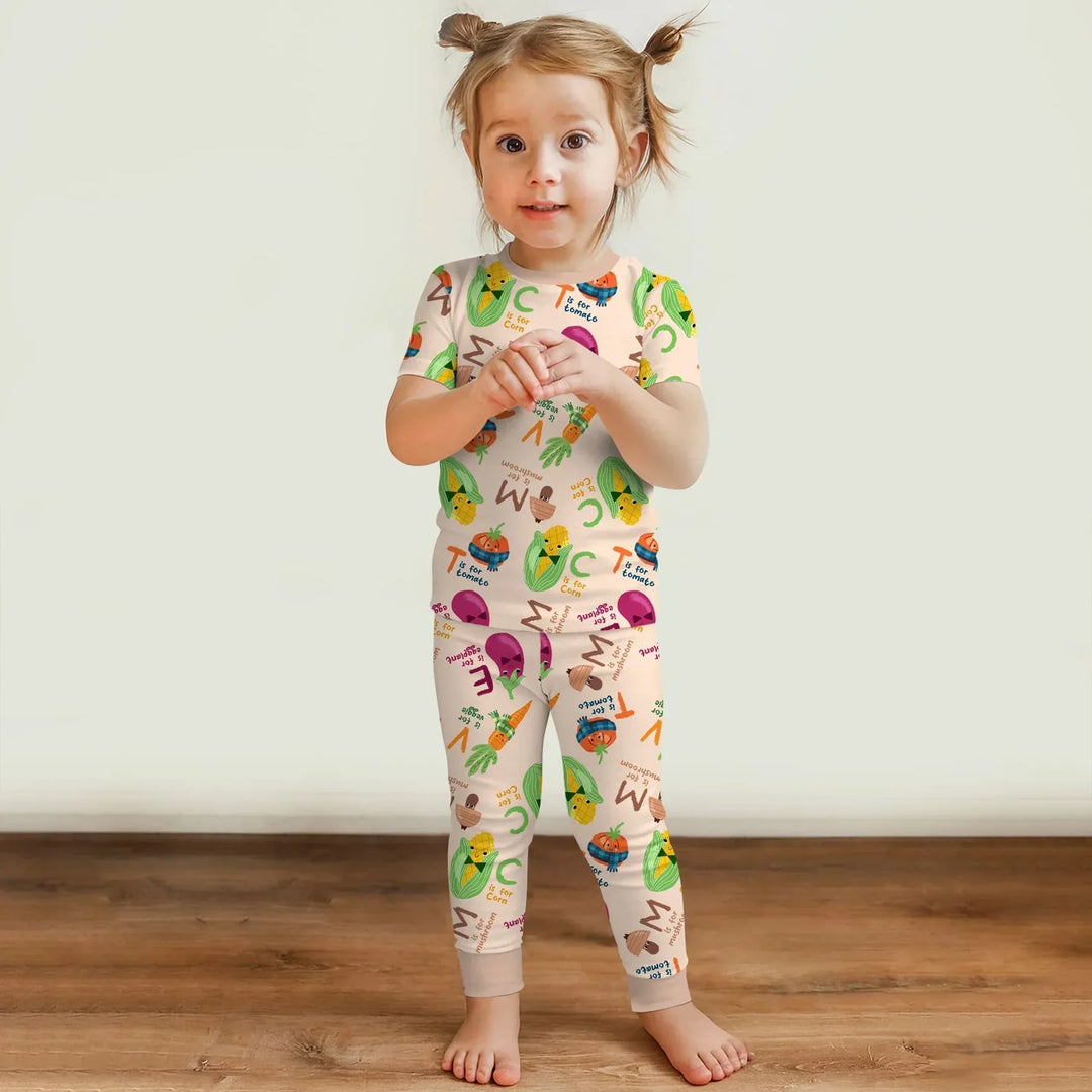 Veggie Letter Bamboo Two Piece Short Sleeve Pajama Set