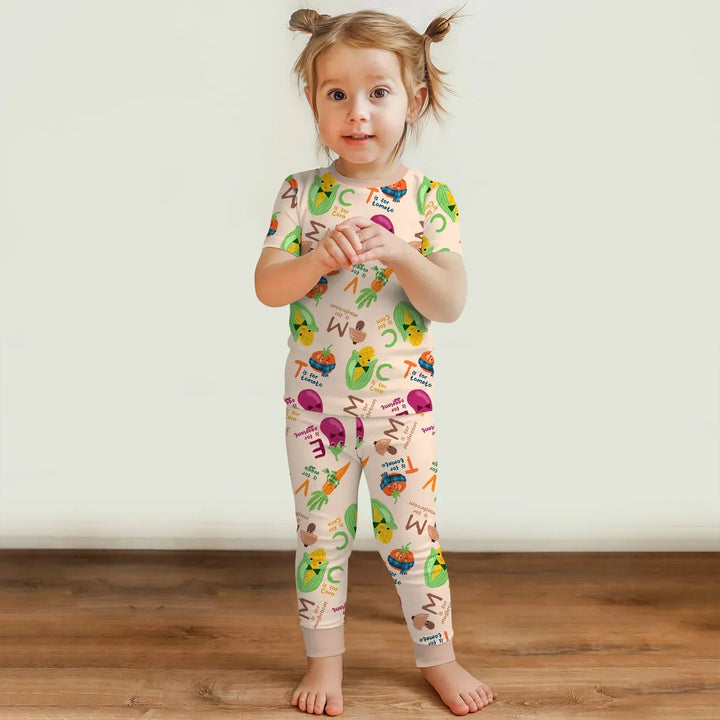 Veggie Letter Bamboo Two Piece Short Sleeve Pajama Set