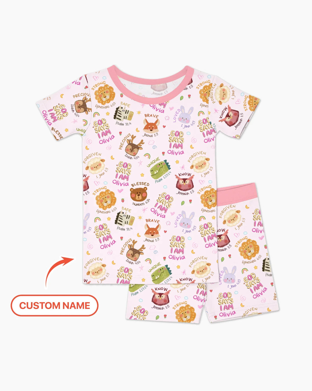 God Says I Am — Little Flock Custom Name Two Piece Short Sleeve Shorts Pajama Set