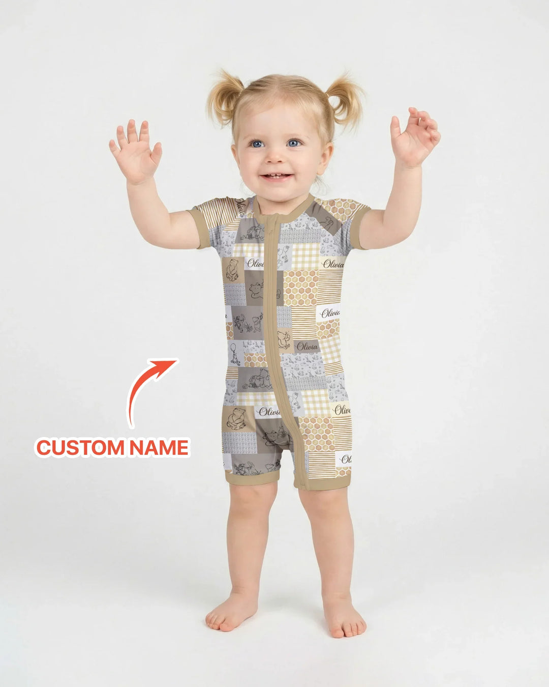 Personalized Classic Bear Patchwork Bamboo Shorty Zippy