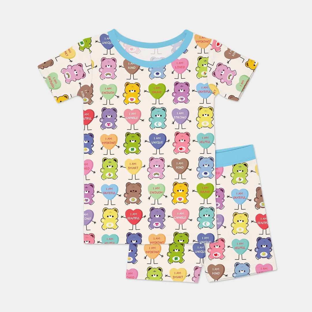 Rainbow Bears Affirmation Bamboo Two Piece Short Sleeve Shorts Pajama Set