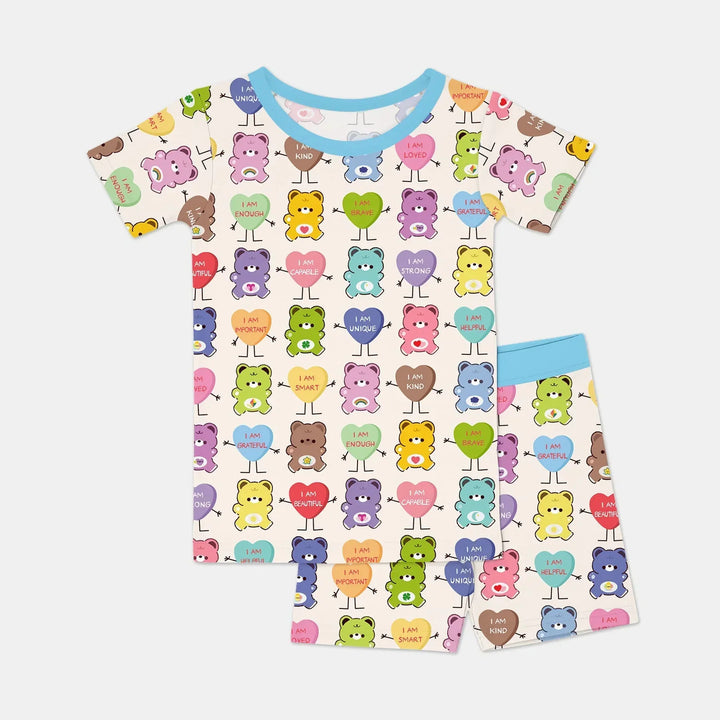 Rainbow Bears Affirmation Bamboo Two Piece Short Sleeve Shorts Pajama Set