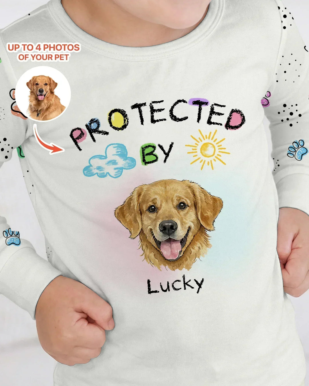 Custom Photo Crayon "Protected By" Bamboo Two Piece Long Sleeve Pajama Set