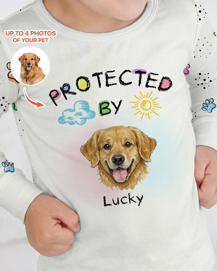 Custom Photo Crayon "Protected By" Bamboo Two Piece Long Sleeve Pajama Set