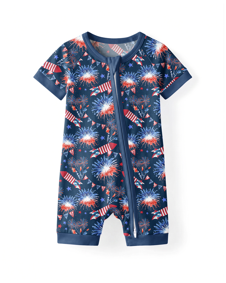 Firework Bamboo Shorty Zippered Romper