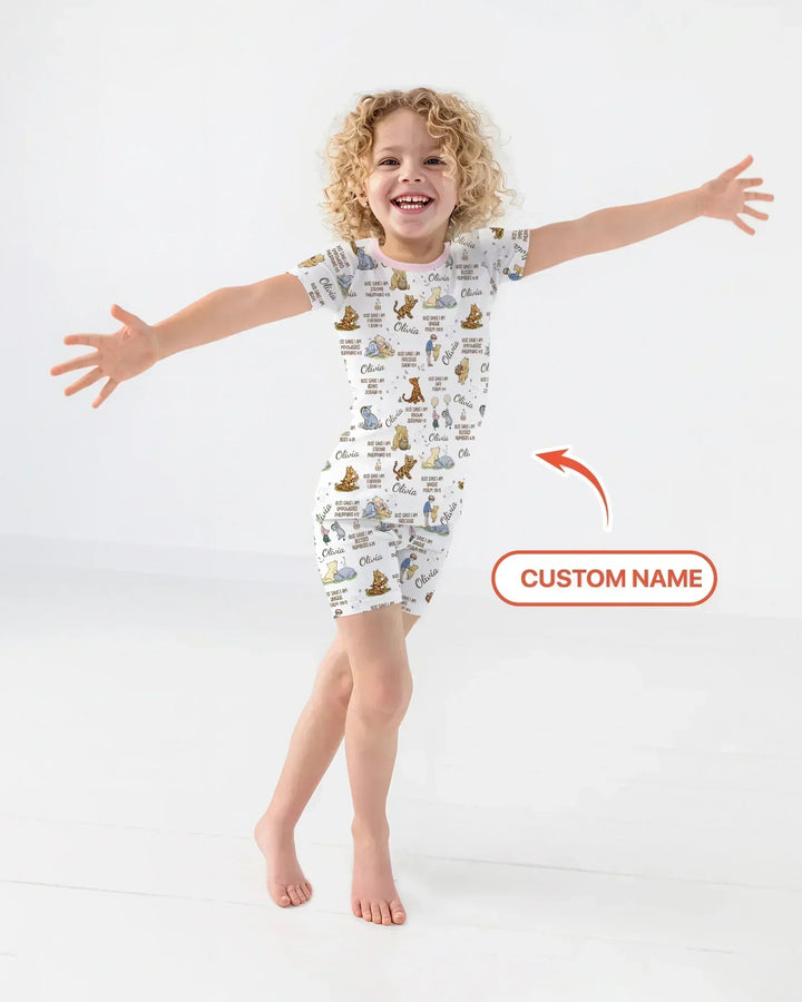 Custom Name God Says I Am Classic Bear Bamboo Two Piece Short Sleeve Shorts Pajama Set