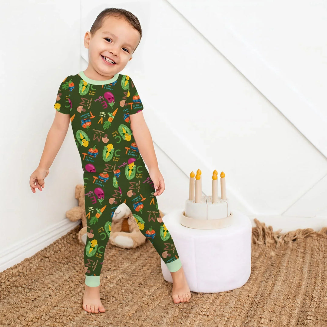 Veggie Letter Bamboo Two Piece Short Sleeve Pajama Set