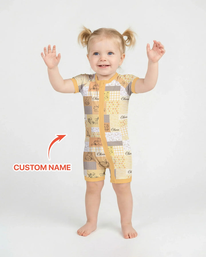 Personalized Classic Bear Patchwork Bamboo Shorty Zippy