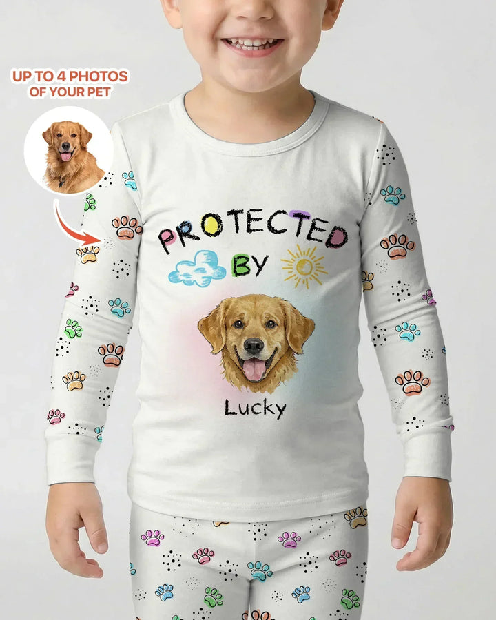 Custom Photo Crayon "Protected By" Bamboo Two Piece Long Sleeve Pajama Set