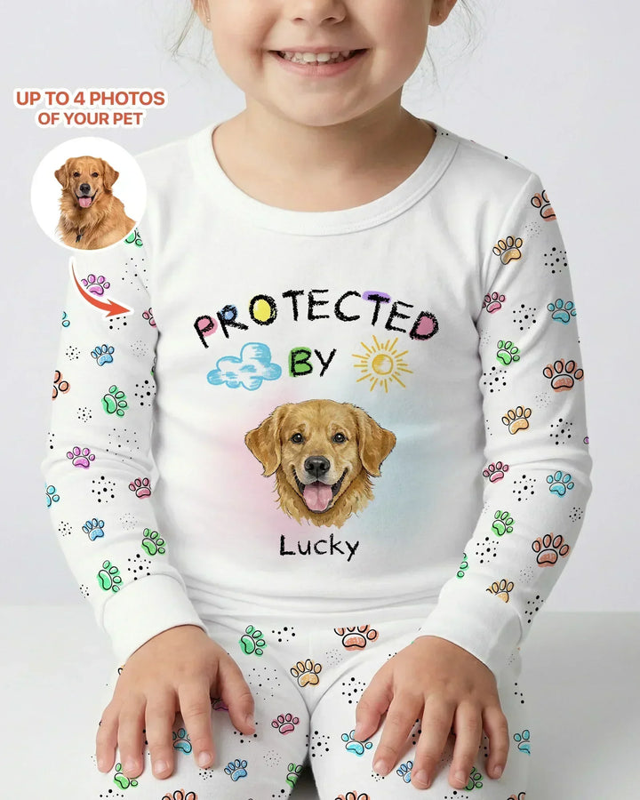 Custom Photo Crayon "Protected By" Bamboo Two Piece Long Sleeve Pajama Set