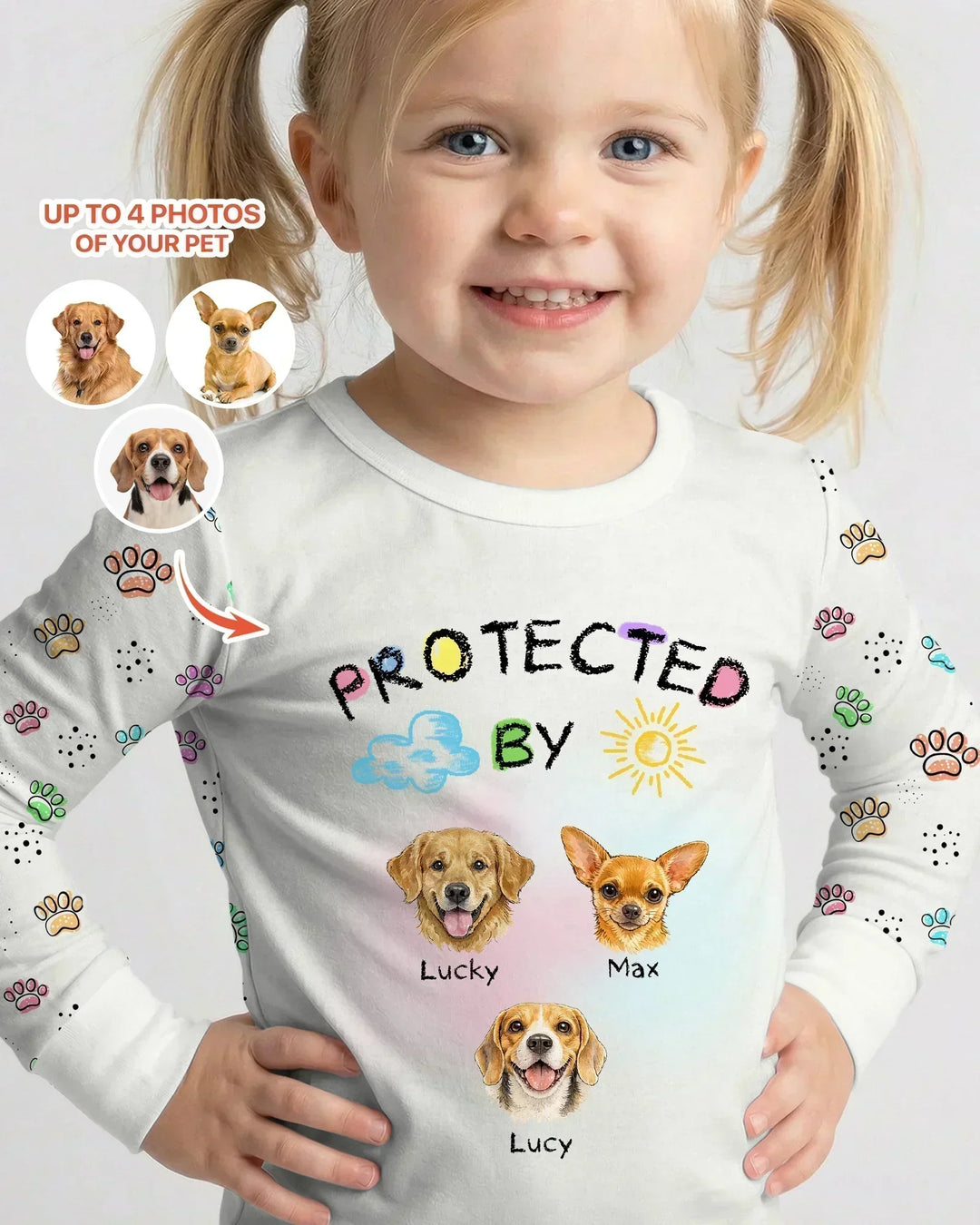Custom Photo Crayon "Protected By" Bamboo Two Piece Long Sleeve Pajama Set