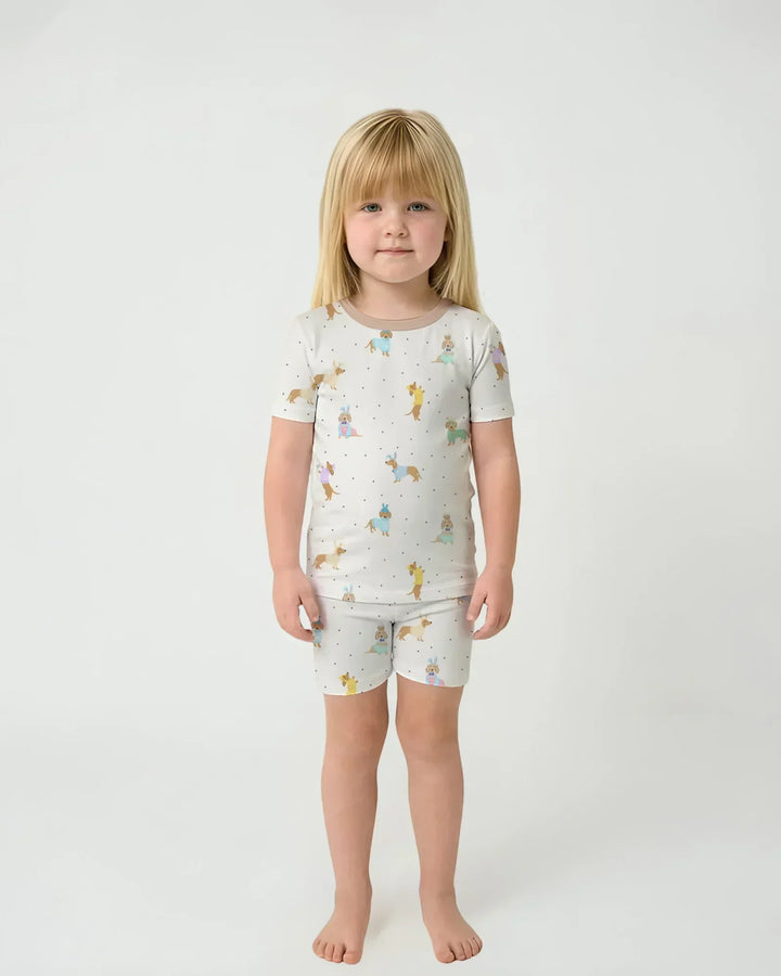 Easter Dachshund Bamboo Two Piece Short Sleeve Shorts Pajama Set