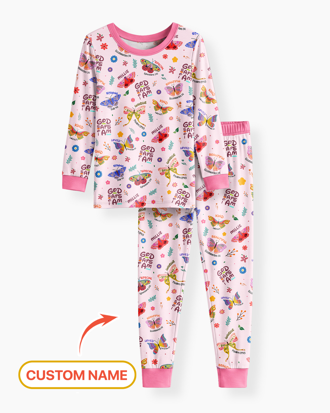 Custom Name God says I am Butterfly Bamboo Two Piece Long Sleeve Pajama Set