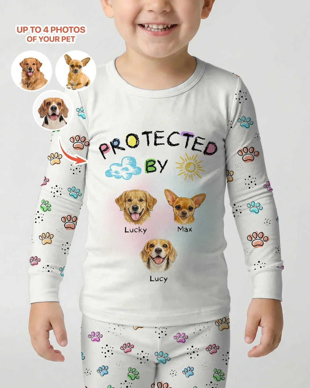 Custom Photo Crayon "Protected By" Bamboo Two Piece Long Sleeve Pajama Set