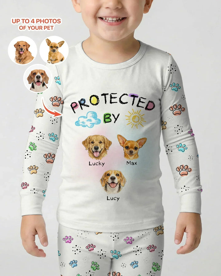 Custom Photo Crayon "Protected By" Bamboo Two Piece Long Sleeve Pajama Set