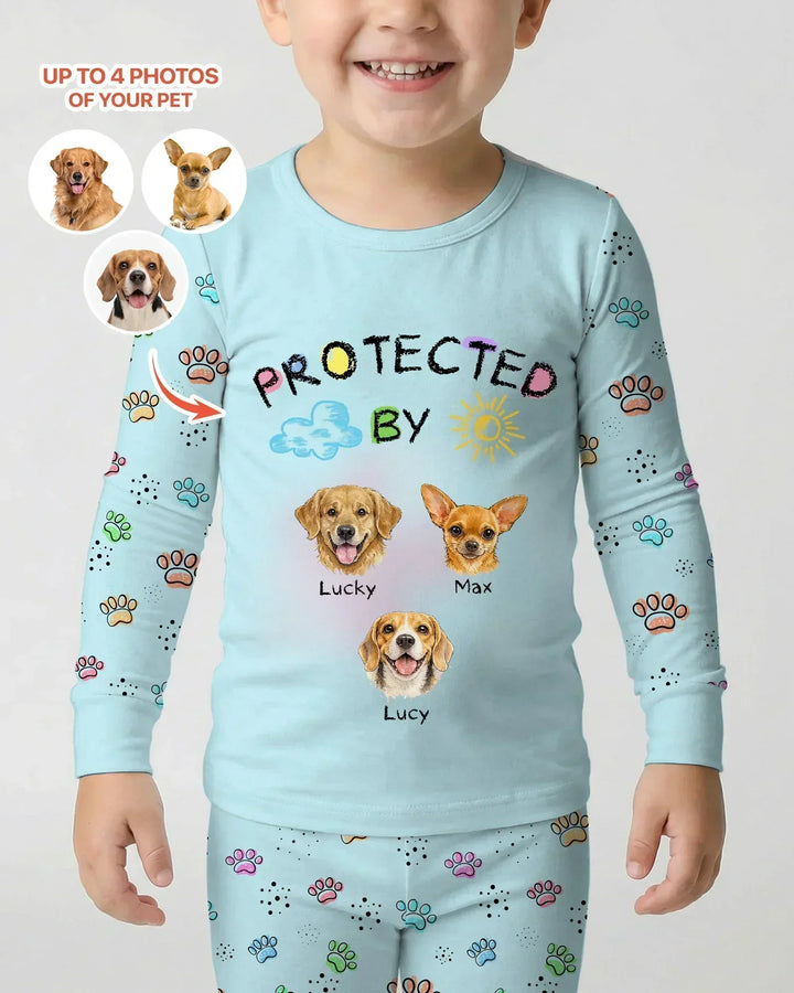 Custom Photo Crayon "Protected By" Bamboo Two Piece Long Sleeve Pajama Set