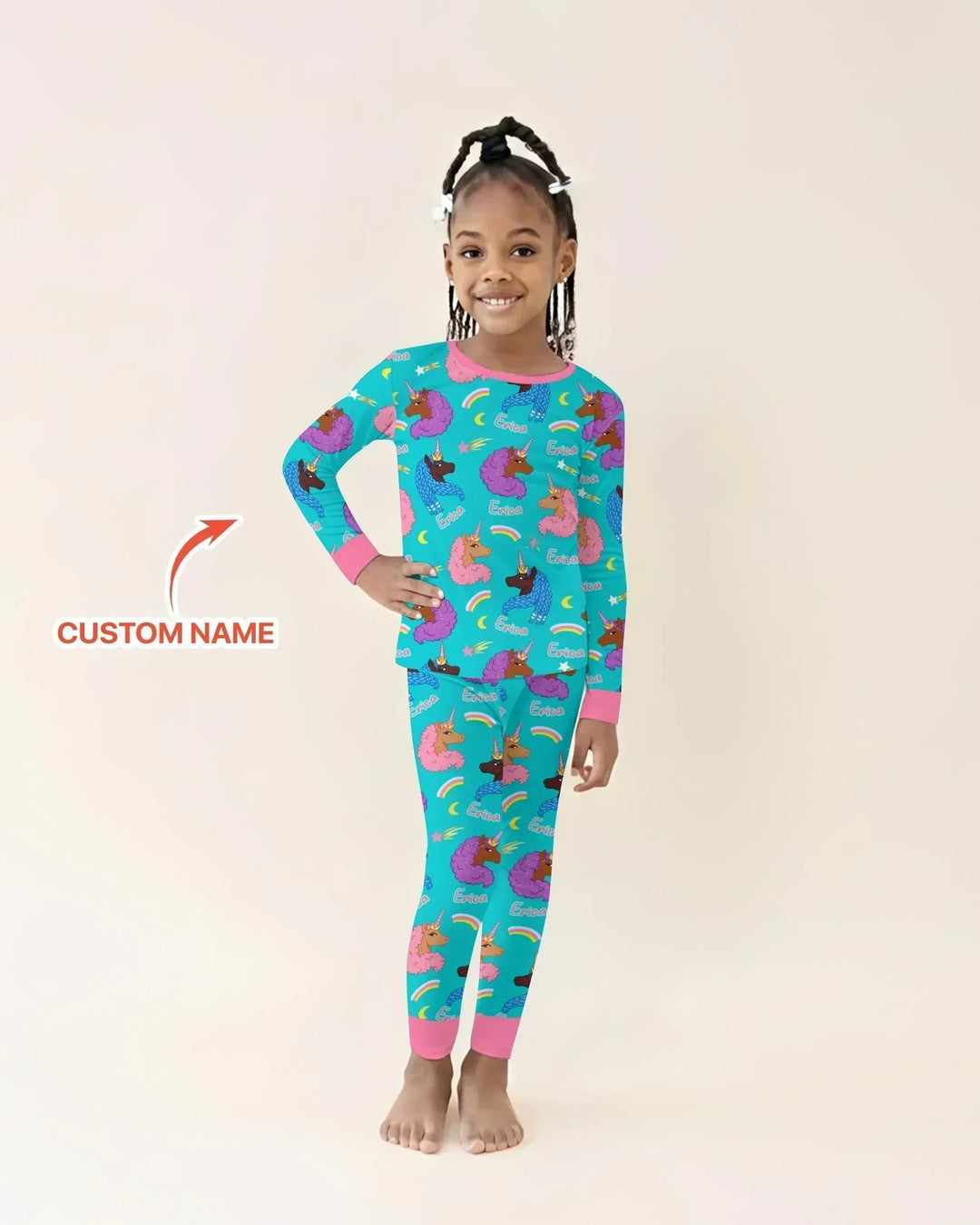 African Astro Unicorn Bamboo Two Piece Long Sleeve Pajama Set