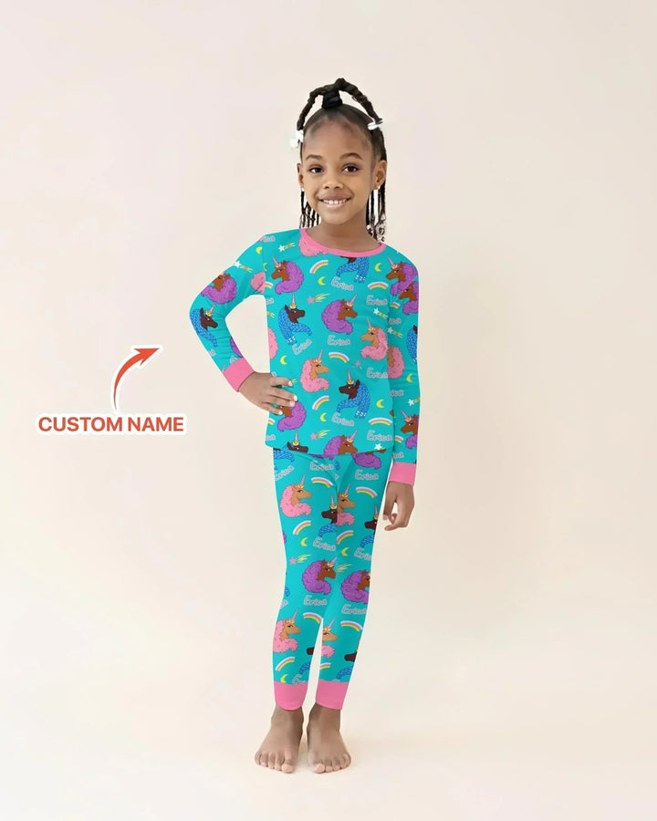 African Astro Unicorn Bamboo Two Piece Long Sleeve Pajama Set