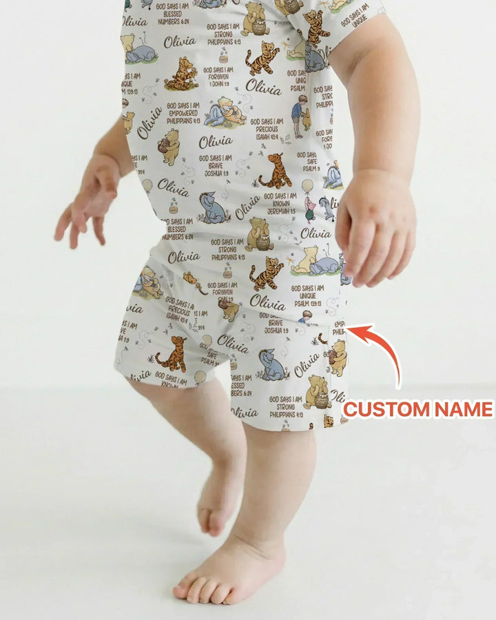Custom Name God Says I Am Classic Bear Bamboo Two Piece Short Sleeve Shorts Pajama Set