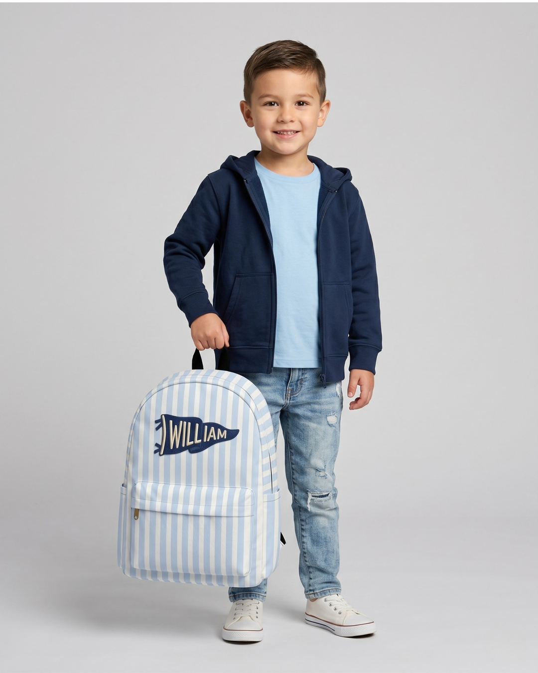 Custom Name Embroidered Pennant Blue Striped Backpack