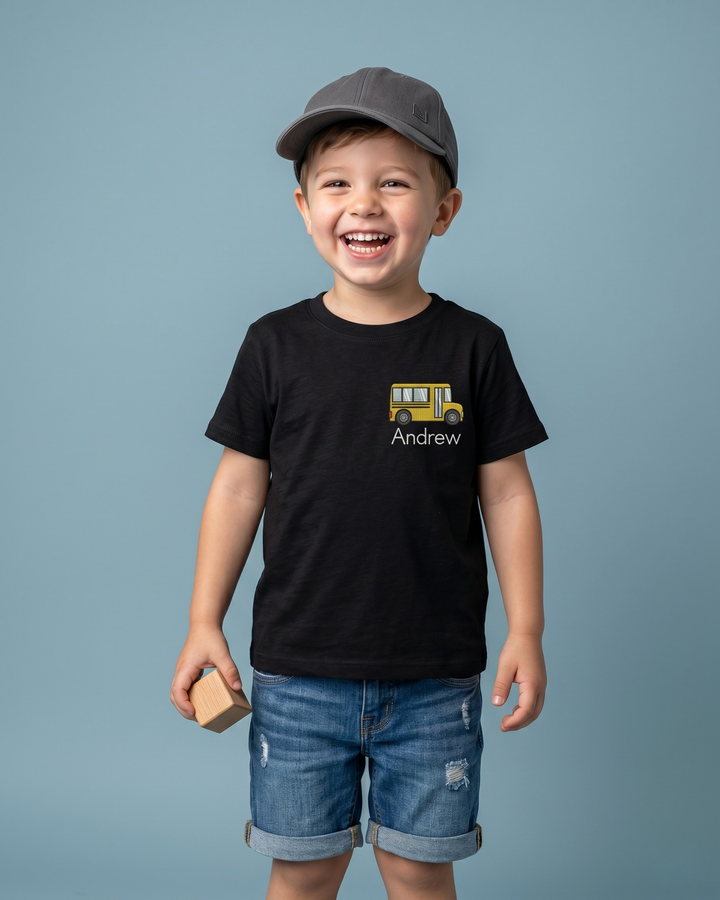 Custom Name School Bus Embroidered  Bamboo Crewneck T-Shirt