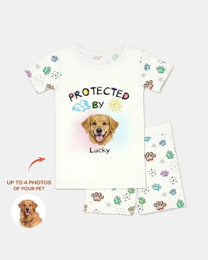 Custom Photo Crayon "Protected By" Bamboo Two Piece Short Sleeve Shorts Pajama Set