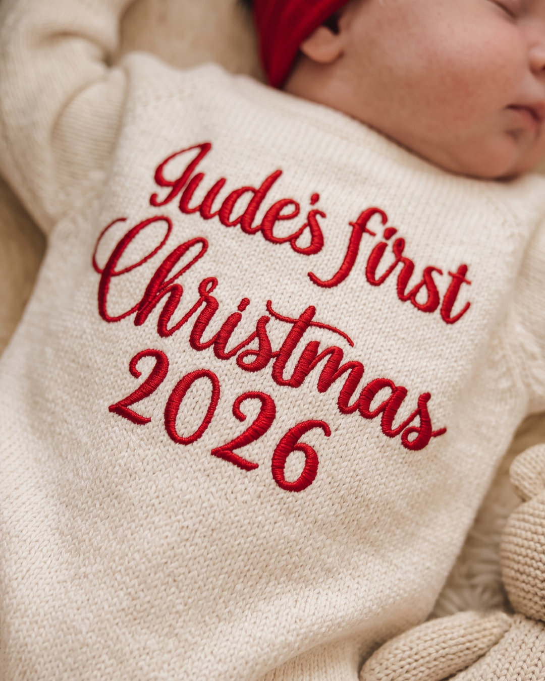 Custom Name My First Christmas Embroidered Knit Sweater Bubble