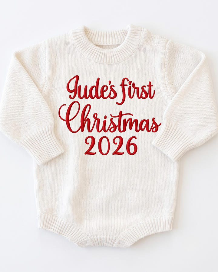 Custom Name My First Christmas Embroidered Knit Sweater Bubble