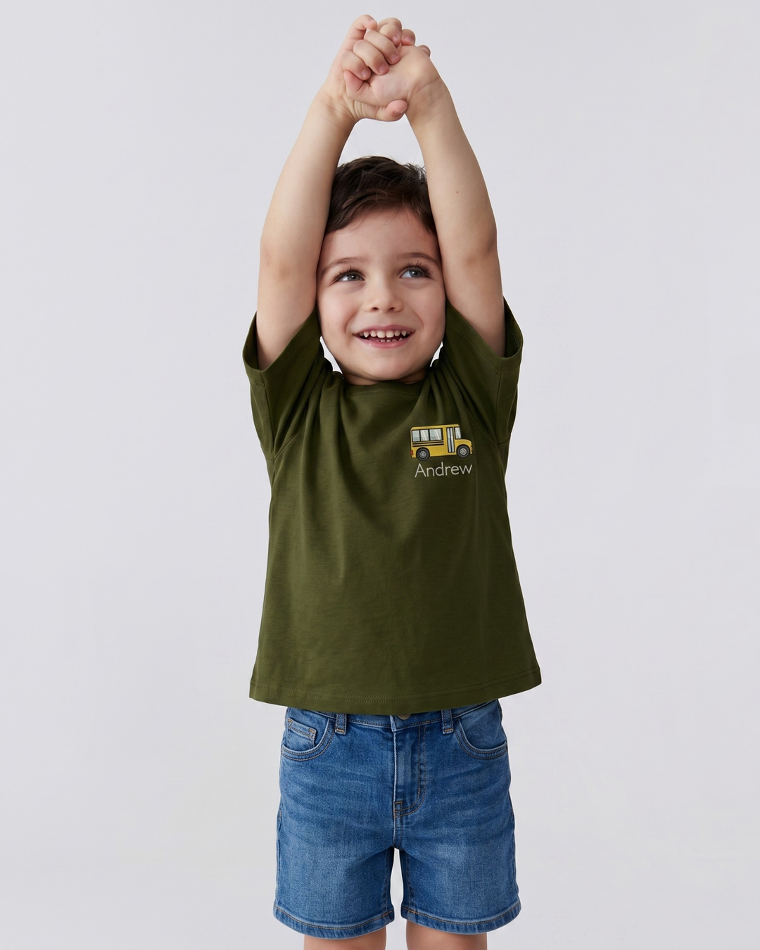 Custom Name School Bus Embroidered  Bamboo Crewneck T-Shirt