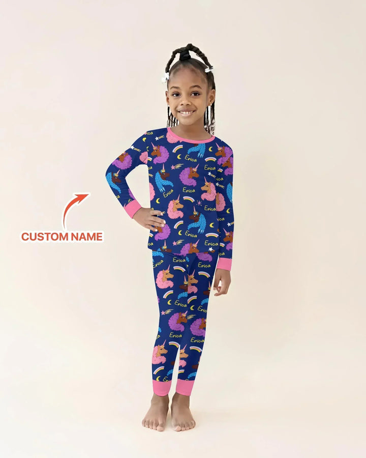 African Astro Unicorn Bamboo Two Piece Long Sleeve Pajama Set