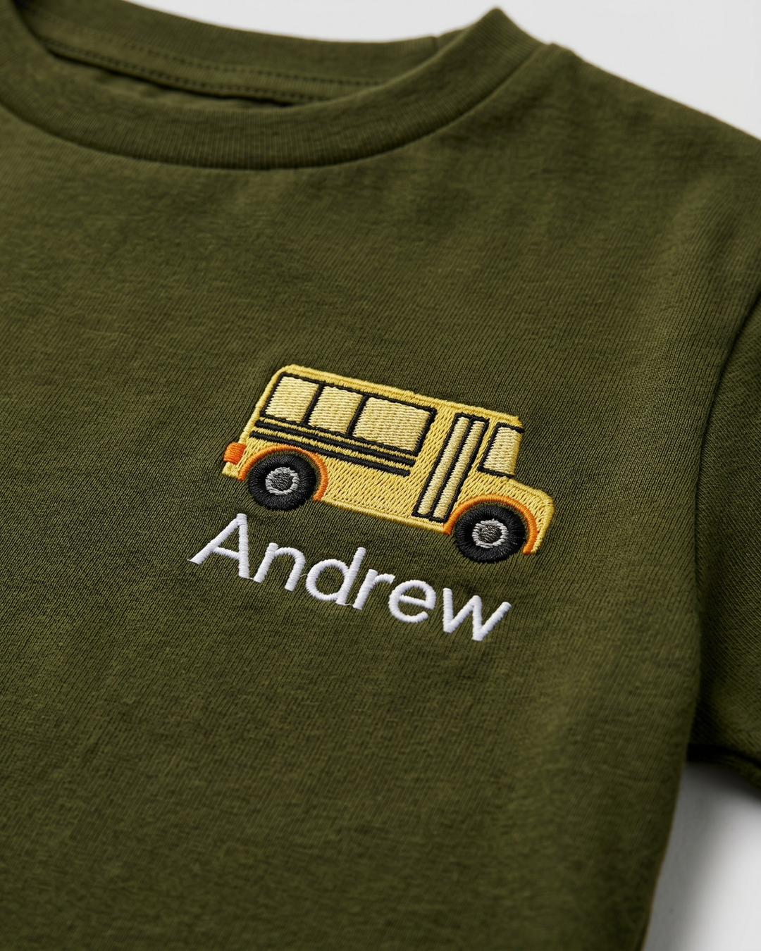 Custom Name School Bus Embroidered  Bamboo Crewneck T-Shirt