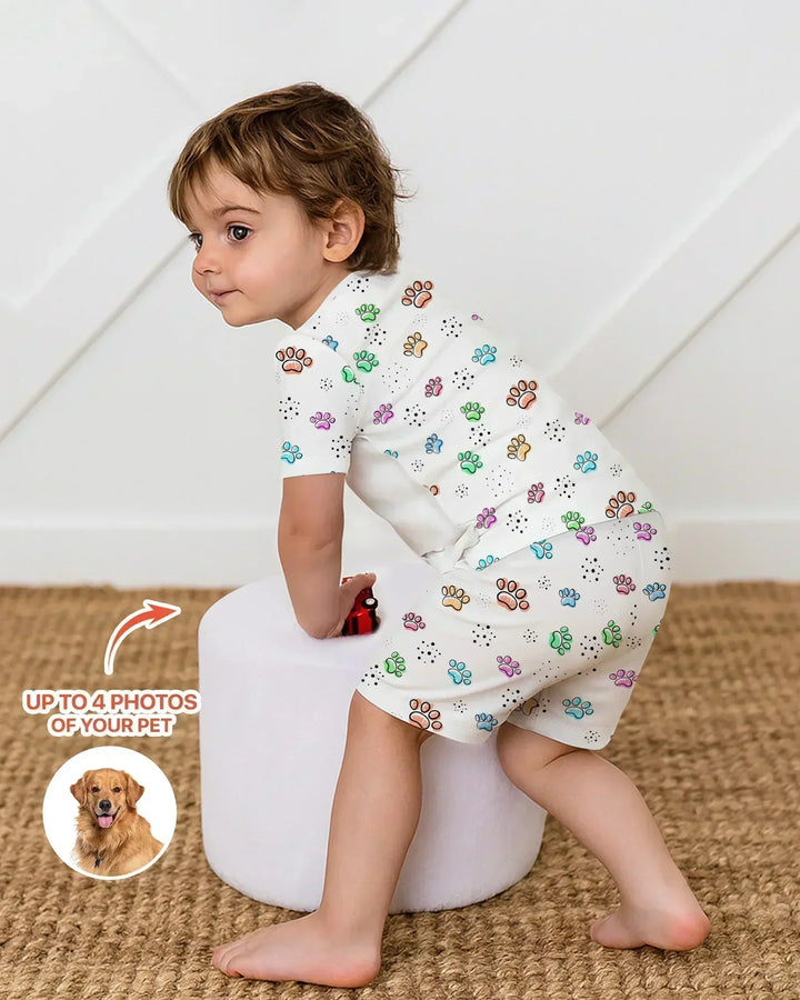 Custom Photo Crayon "Protected By" Bamboo Two Piece Short Sleeve Shorts Pajama Set
